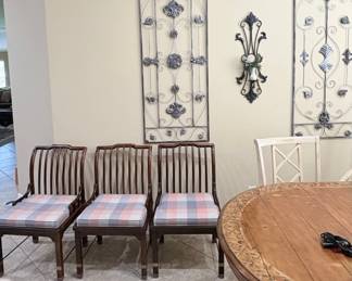 Set of Vintage Sheraton Style Dining Chairs and a Round Inlaid Dining Table