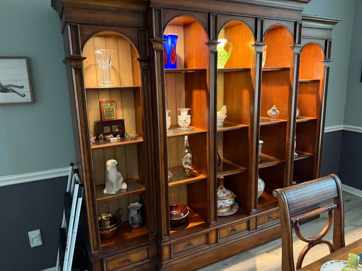 Traditional Mahogany Breakfront Display Cabinet with Glass Shelves