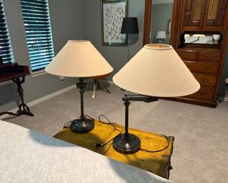 Pair of Bronze Swing Arm Desk Lamps