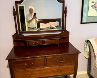 Antique Walnut Vanity Dresser with Mirror