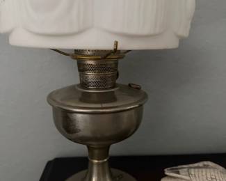 Victorian Oil Lamp with Embossed Milk Glass Shade