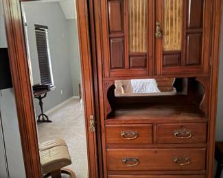 Antique Victorian or Edwardian Mahogany Compactum Wardrobe with Mirror