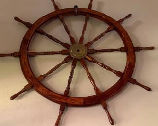 Vintage Wooden Ships Wheel with Brass Hub  Inches