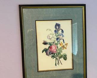 Botanical Print of Roses and Irises by Jean Louis Prevost