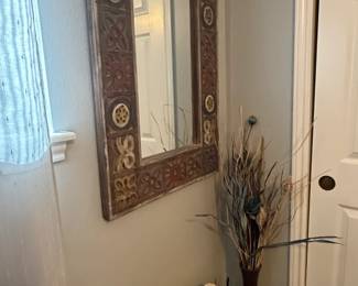 HandCarved Mango Wood Mirror with Geometric and Floral Motifs