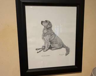 Signed Golden Retriever Graphite Drawing by Gary Hamm