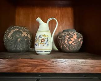 Collection of Southwestern Pottery and Italian MajolicaStyle Pitcher