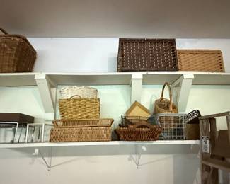 Assorted Wicker, Rattan, and Wire Storage Baskets