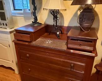 Antique Victorian Eastlake Walnut Marble Top Dresser