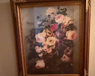 Vintage Floral Still Life Print in Ornate Gilt Frame