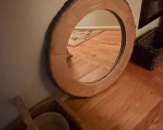 Live Edge Wood Round Mirror with Bark Frame