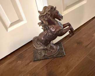 Cast Metal Rearing Horse Sculpture