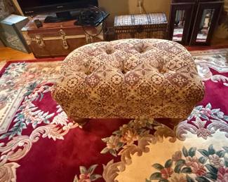Tufted Ottoman with Damask or Tapestry Upholstery