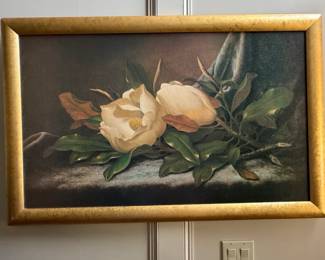 Magnolias on Blue Velvet Cloth Print by Martin Johnson Heade
