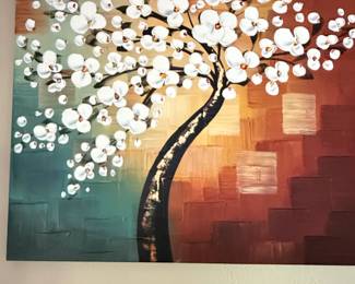 Wieco Art Morning Glory Modern Abstract White Flowers Oil Painting