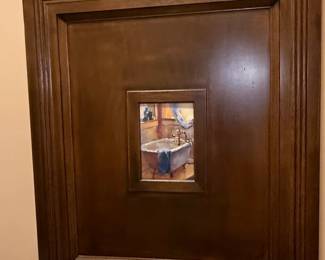 Miniature Oil Painting of Bathtub Scene in Oversized Shadowbox Frame