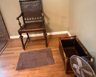Spanish Colonial Revival Armchair and Bamboo Magazine Rack