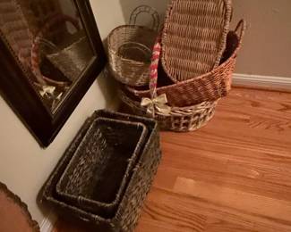 Assorted Wicker and Woven Baskets with Decorative Accents