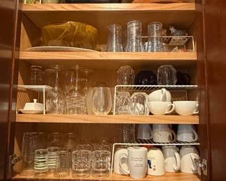 Assorted Household Glassware and Ceramic Mug Collection with Davy Crockett Mug