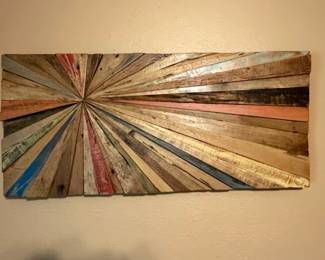 Reclaimed Wood Sunburst Wall Art with Painted Accents