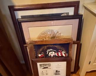 Assorted Decorative Wall Frames with Prints including Americana and Wildlife themes