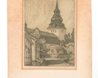 FERDINAND BOBERT ARCHITECTURAL CHURCH ETCHING