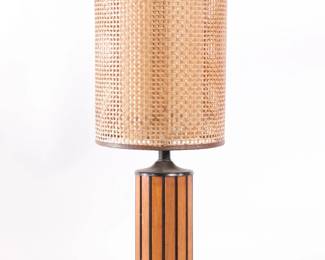 MCM WOOD SLAT LAMP ~WOVEN CAN CYLINDER SHADE