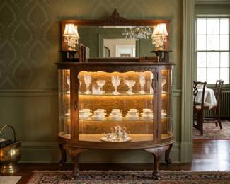 VICTORIAN TIGER OAK BOWFRONT CHINA DISPLAY CABINET 5d 10h 23m