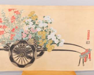 JAPANESE WOODBLOCK PRINT FLOWER CART UCHIDA ART