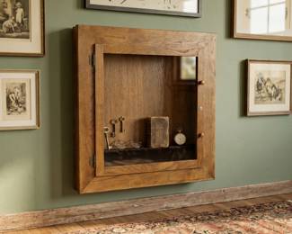 c1900 ANTIQUE TIGER OAK WALL-MOUNTED DISPLAY CASE