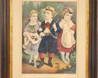 19c CURRIER & IVES "LITTLE BEAU" COLOR LITHOGRAPH