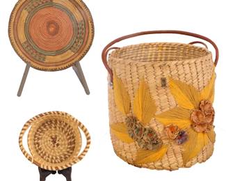 TRIO OF VINTAGE HANDWOVEN BASKETS