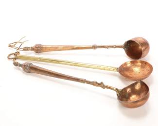 19c. TRIO OTTOMAN COPPER & BRASS HEARTH UTENSILS