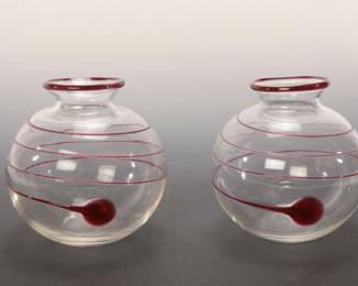 PAIR MID-CENTURY MURANO STYLE ART GLASS VASES