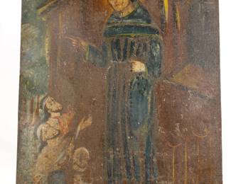 19c ST. ANTHONY OF PADUA OIL/TIN RETABLO PAINTING