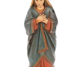 19c OUR LADY OF SORROW CARVED WOOD SANTO SCULPTURE