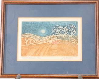 JANE VORHEES "NIGHT ARBOR" COLOR WOOD BLOCK SIGNED