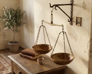 19c OTTOMAN BRASS & HAMMER COPPER MERCHANT SCALES