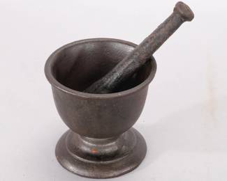 19c APOTHECARY CAST IRON MORTAR & PESTLE SET