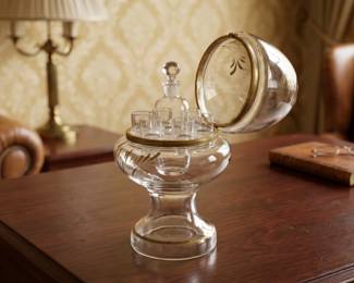 19c BOHEMIAN GLASS EGG CORDIAL TANTALUS SET