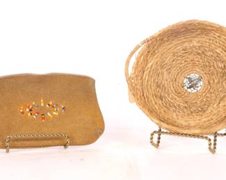 "LITTLE EAGLE WOMAN" COILED BASKET & BEADED POUCH