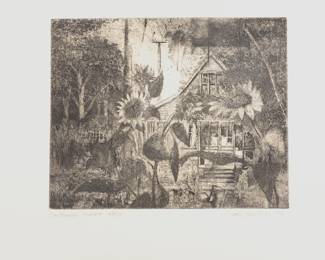 TOM EDWARDS AQUATINT ETCHING SUNFLOWER SUNSET