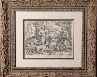 RAPHAEL SANZO "JACOB SEES RACHAEL" 1649 ETCHING