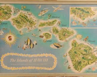 '57 LITHOGRAPH PICTORIAL MAP OF HAWAII ~DESSIAUME
