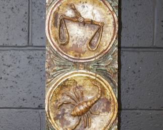 60s MCM BRUTALIST CHALKWARE ZODIAC WALL PLAQUE