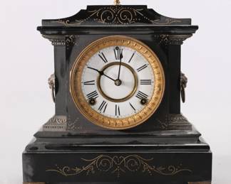 NEOCLASSICAL ANSONIA BLACK MARBLE MANTLE CLOCK