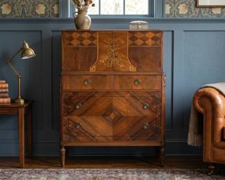 ART DECO ROYAL FURN. MARQUETRY SECRÉTAIRE CABINET