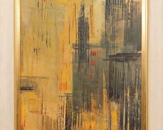 MID-CENTURY MODERN CITYSCAPE ABSTRACT PAINTING