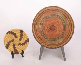2 NATIVE OR REGIONAL COILED BASKET PLAQUES