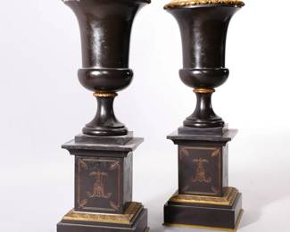 NEOCLASSICAL MANTLE URNS MARBLE & ORMALU TRIM